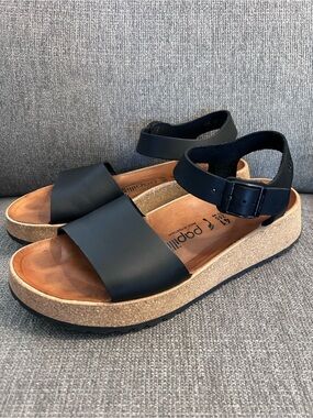 Papillio by BIRKENSTOCK Glenda Black Leather Platform Sandal Women’s size 10